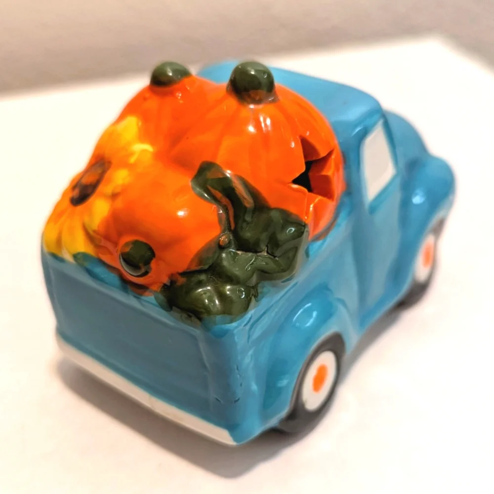 Teal Ceramic Truck with Pumpkins